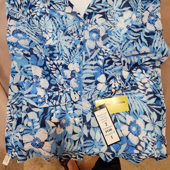 CATHY DANIELS TOP BLUE & WHITE COLLARED TWINSET WITH CAMI SIZE SMALL NWT - Picture 8 of 11